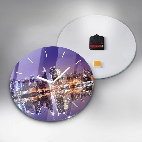 Round glass wall clock New York City at Night