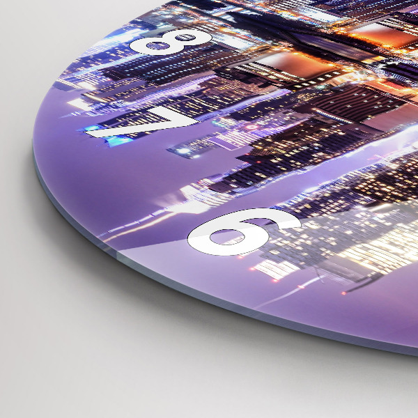 Round glass wall clock New York City at Night