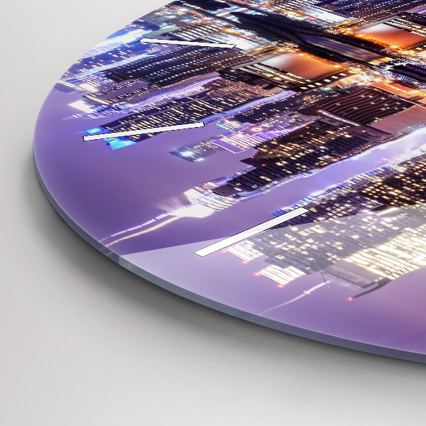 Round glass wall clock New York City at Night