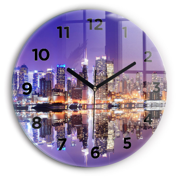 Round glass wall clock New York City at Night