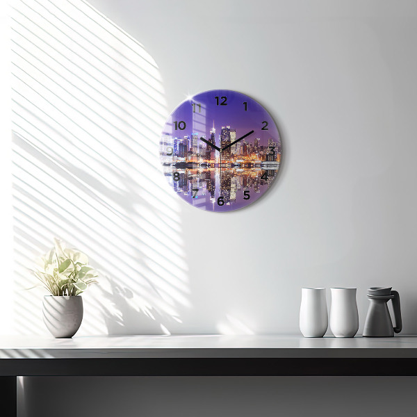 Round glass wall clock New York City at Night