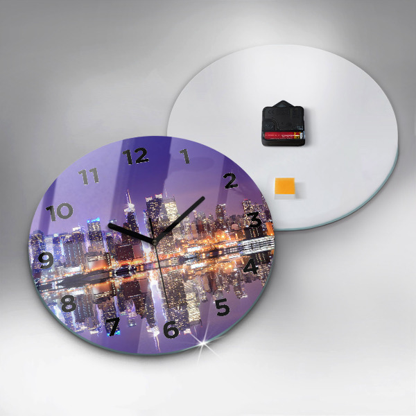 Round glass wall clock New York City at Night