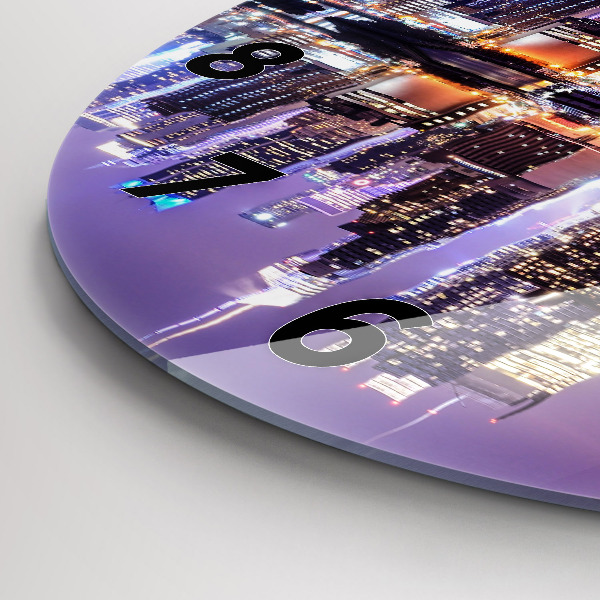 Round glass wall clock New York City at Night