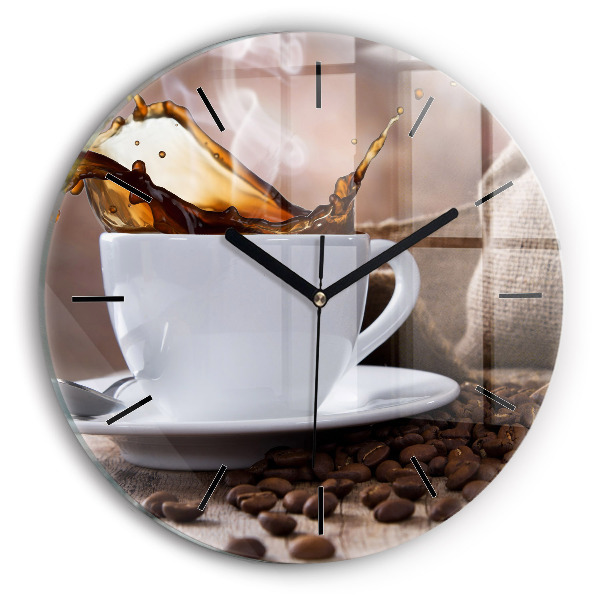 Round glass wall clock A cup of coffee