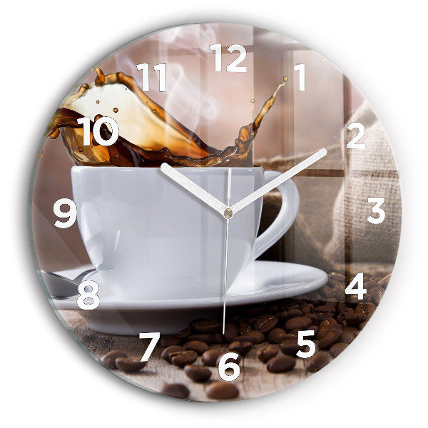 Round glass wall clock A cup of coffee