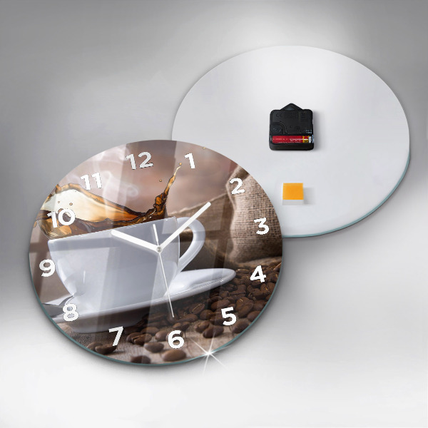 Round glass wall clock A cup of coffee