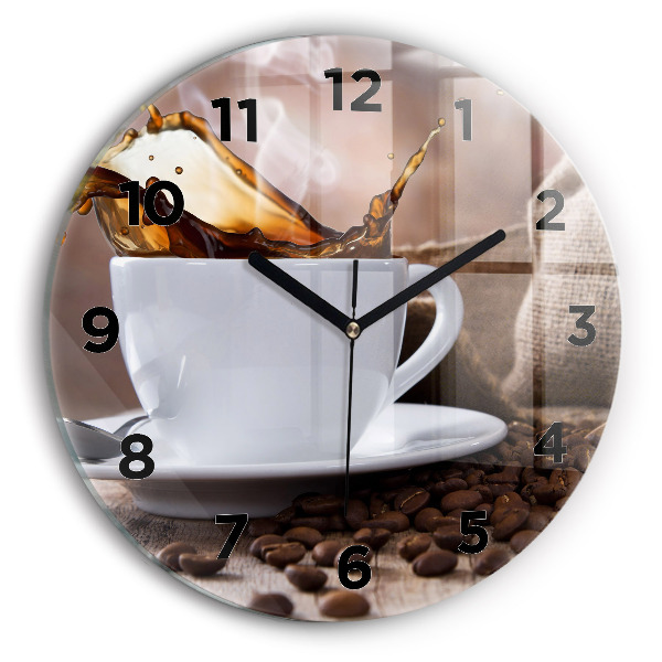 Round glass wall clock A cup of coffee