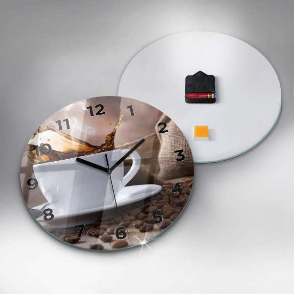 Round glass wall clock A cup of coffee