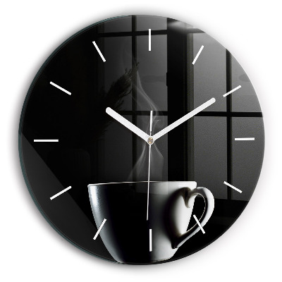 Round glass wall clock A cup of coffee