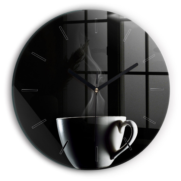 Round glass wall clock A cup of coffee