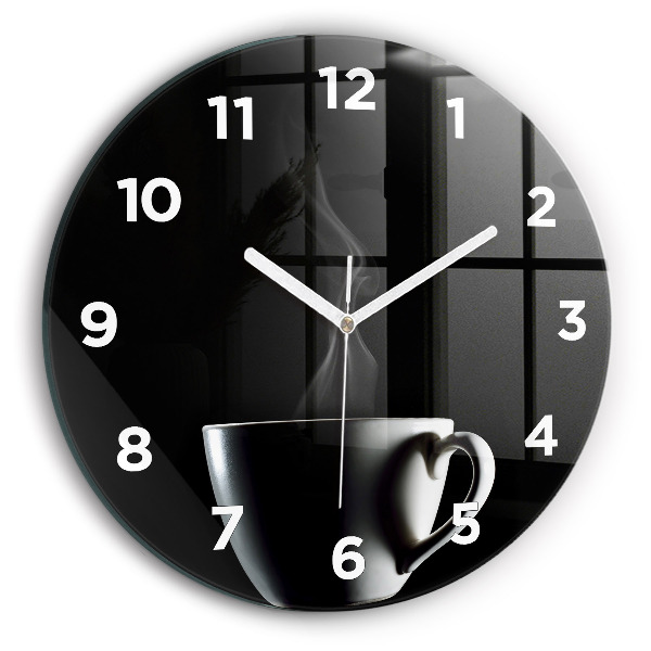 Round glass wall clock A cup of coffee