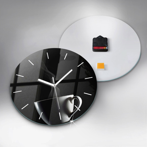 Round glass wall clock A cup of coffee