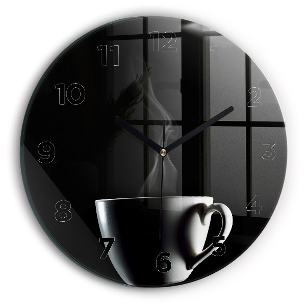 Round glass wall clock A cup of coffee