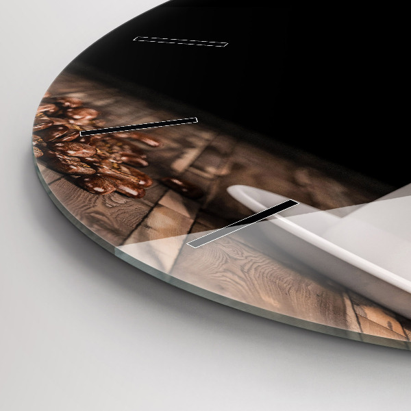 Round glass wall clock A cup of hot coffee