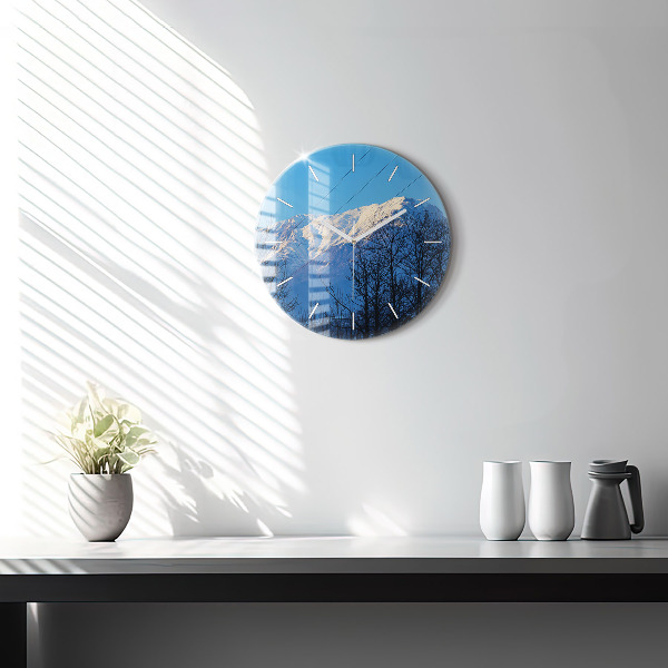 Round glass wall clock Mountain view