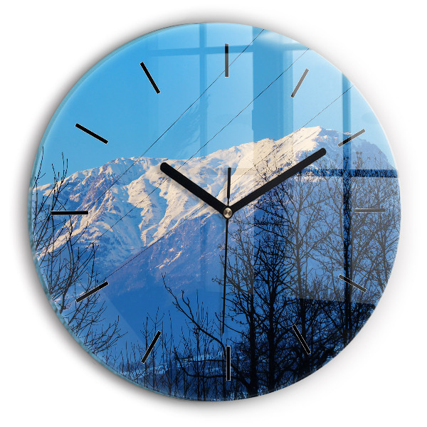 Round glass wall clock Mountain view