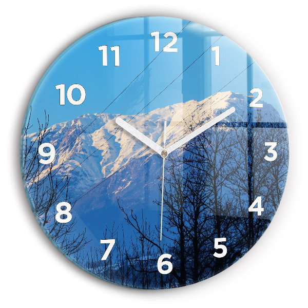 Round glass wall clock Mountain view