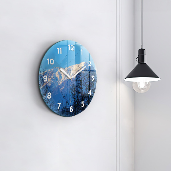 Round glass wall clock Mountain view
