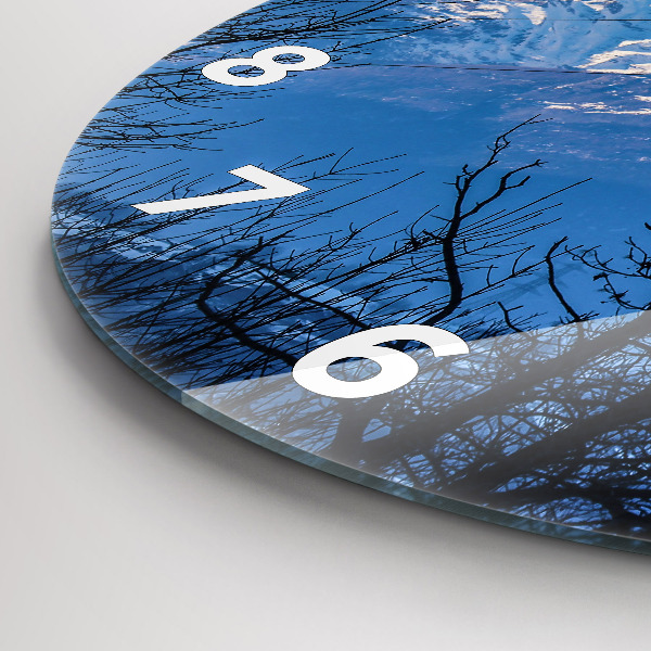 Round glass wall clock Mountain view
