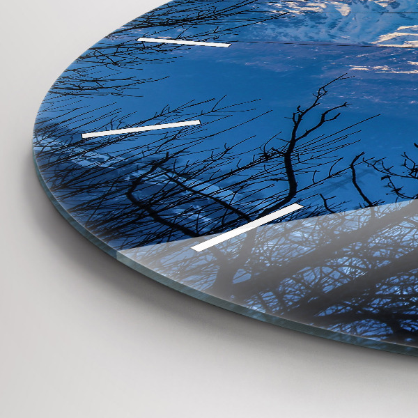 Round glass wall clock Mountain view