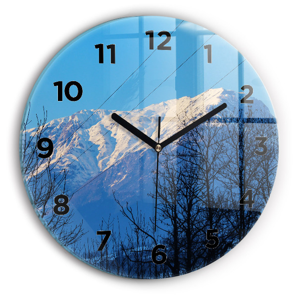 Round glass wall clock Mountain view