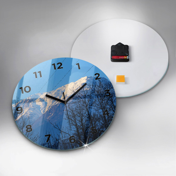 Round glass wall clock Mountain view