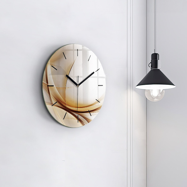 Round glass wall clock Golden abstraction