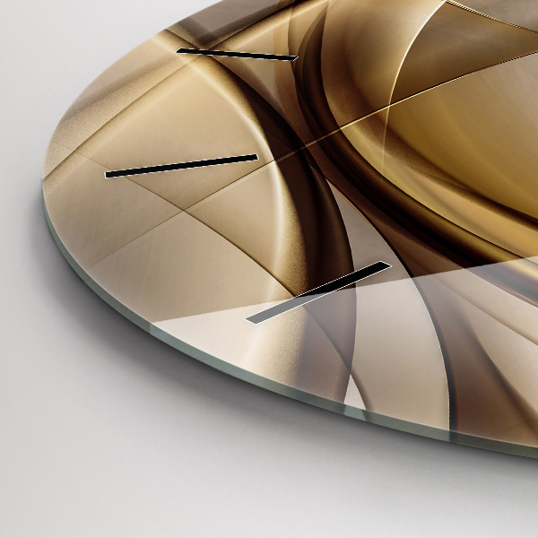 Round glass wall clock Golden abstraction