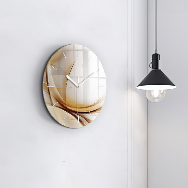 Round glass wall clock Golden abstraction
