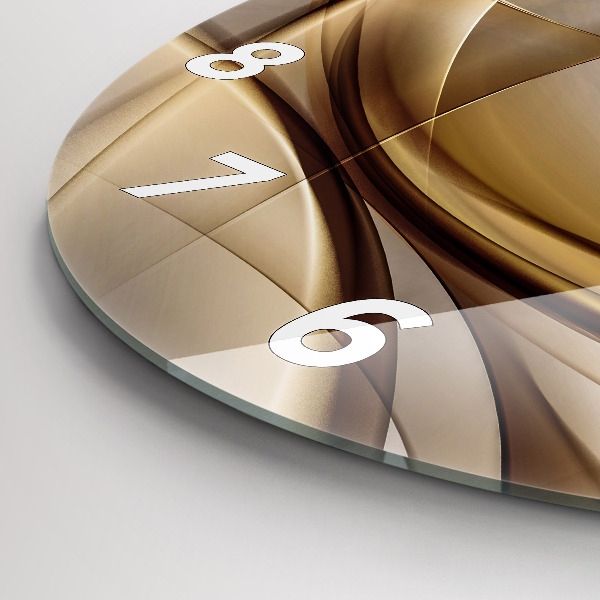 Round glass wall clock Golden abstraction