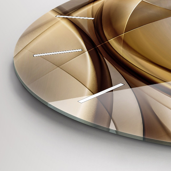 Round glass wall clock Golden abstraction