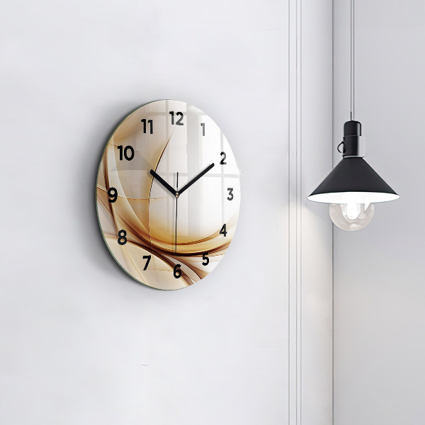 Round glass wall clock Golden abstraction
