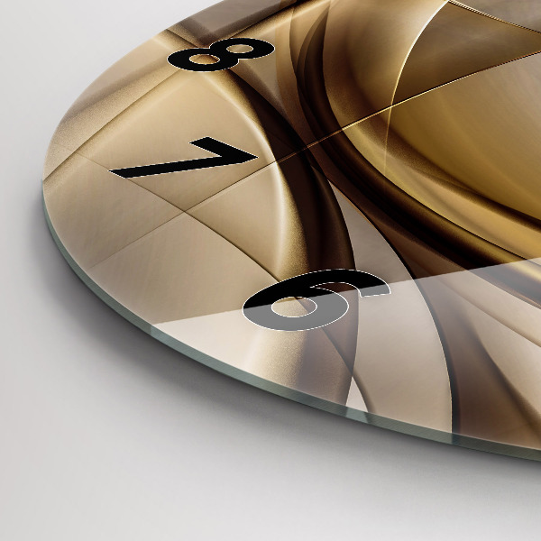 Round glass wall clock Golden abstraction