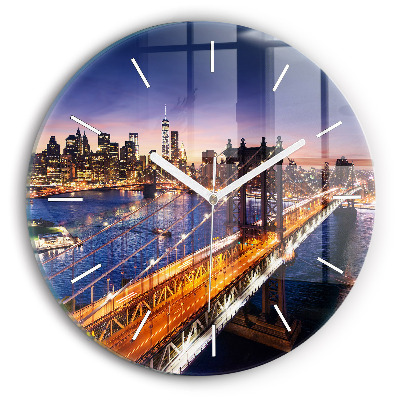 Round glass wall clock New York and the sunset