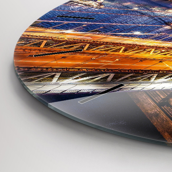 Round glass wall clock New York and the sunset