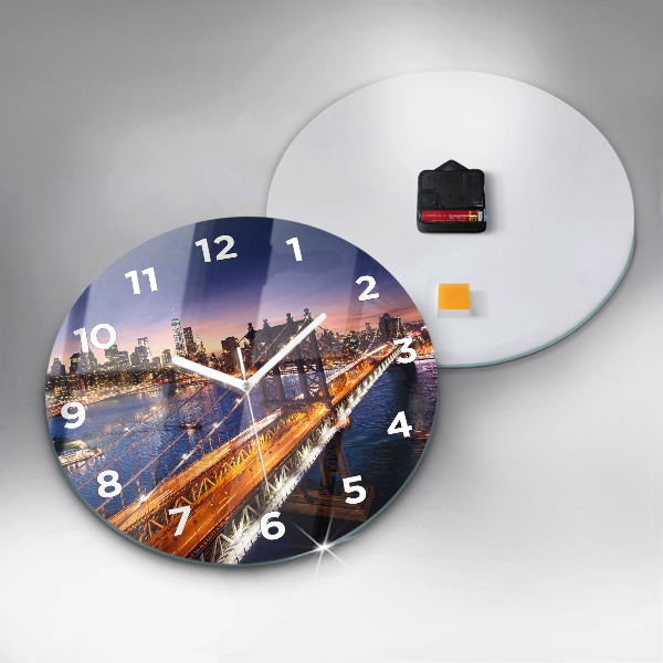 Round glass wall clock New York and the sunset