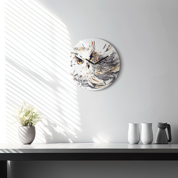 Round glass wall clock Owl symbol of wisdom