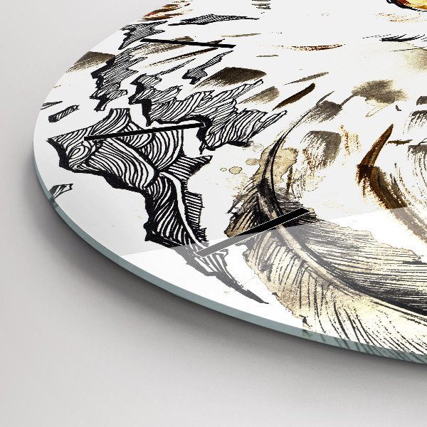 Round glass wall clock Owl symbol of wisdom