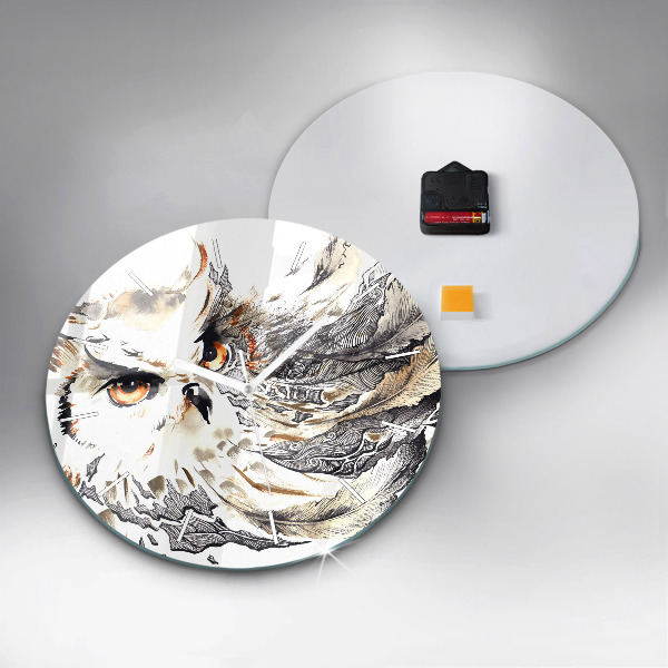 Round glass wall clock Owl symbol of wisdom