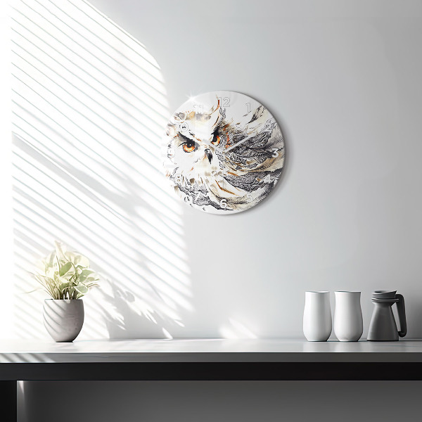 Round glass wall clock Owl symbol of wisdom