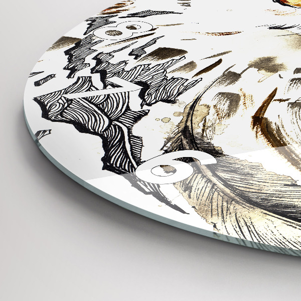Round glass wall clock Owl symbol of wisdom