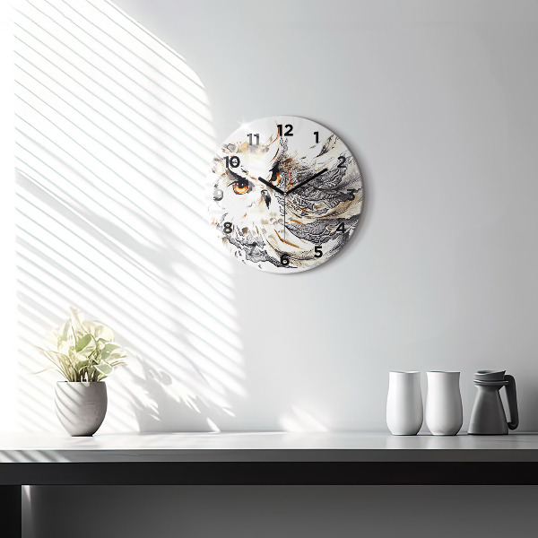 Round glass wall clock Owl symbol of wisdom