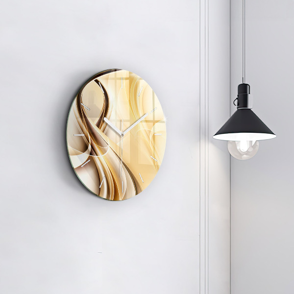Round glass wall clock Abstraction waves