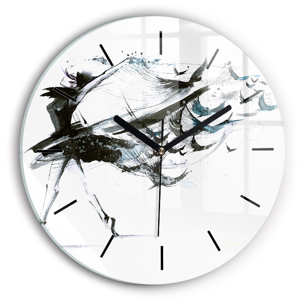 Round glass wall clock Woman dancing ballet