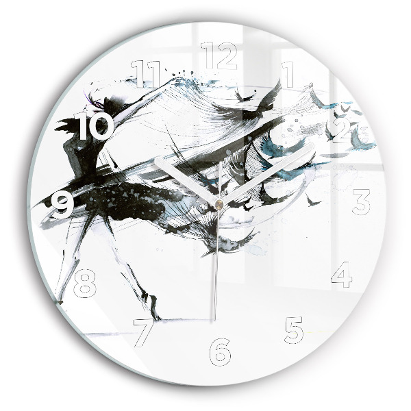 Round glass wall clock Woman dancing ballet