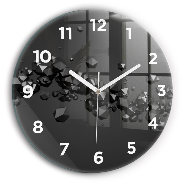 Round glass wall clock Black abstraction