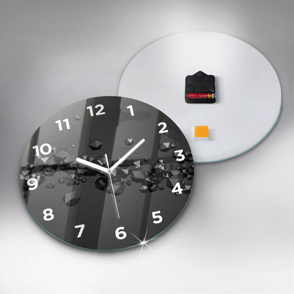 Round glass wall clock Black abstraction