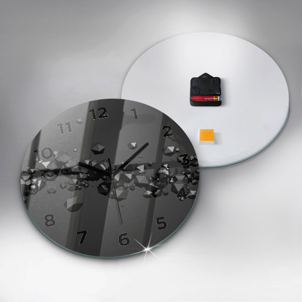 Round glass wall clock Black abstraction