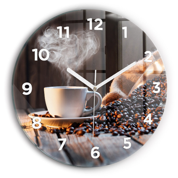 Round glass wall clock A cup of coffee