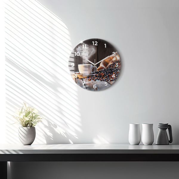 Round glass wall clock A cup of coffee